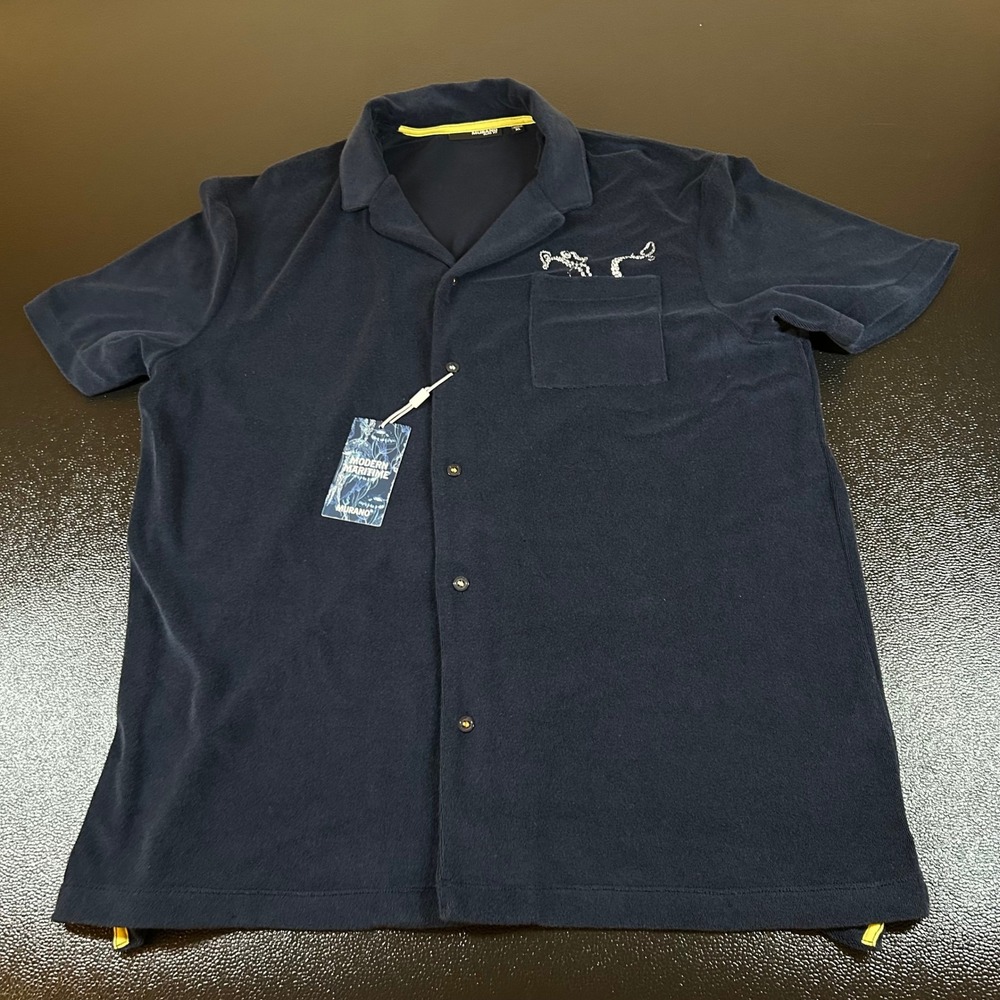 Murano Modern Maritime Camp Shirt Embroidered Button Up Navy Mens Extra Large